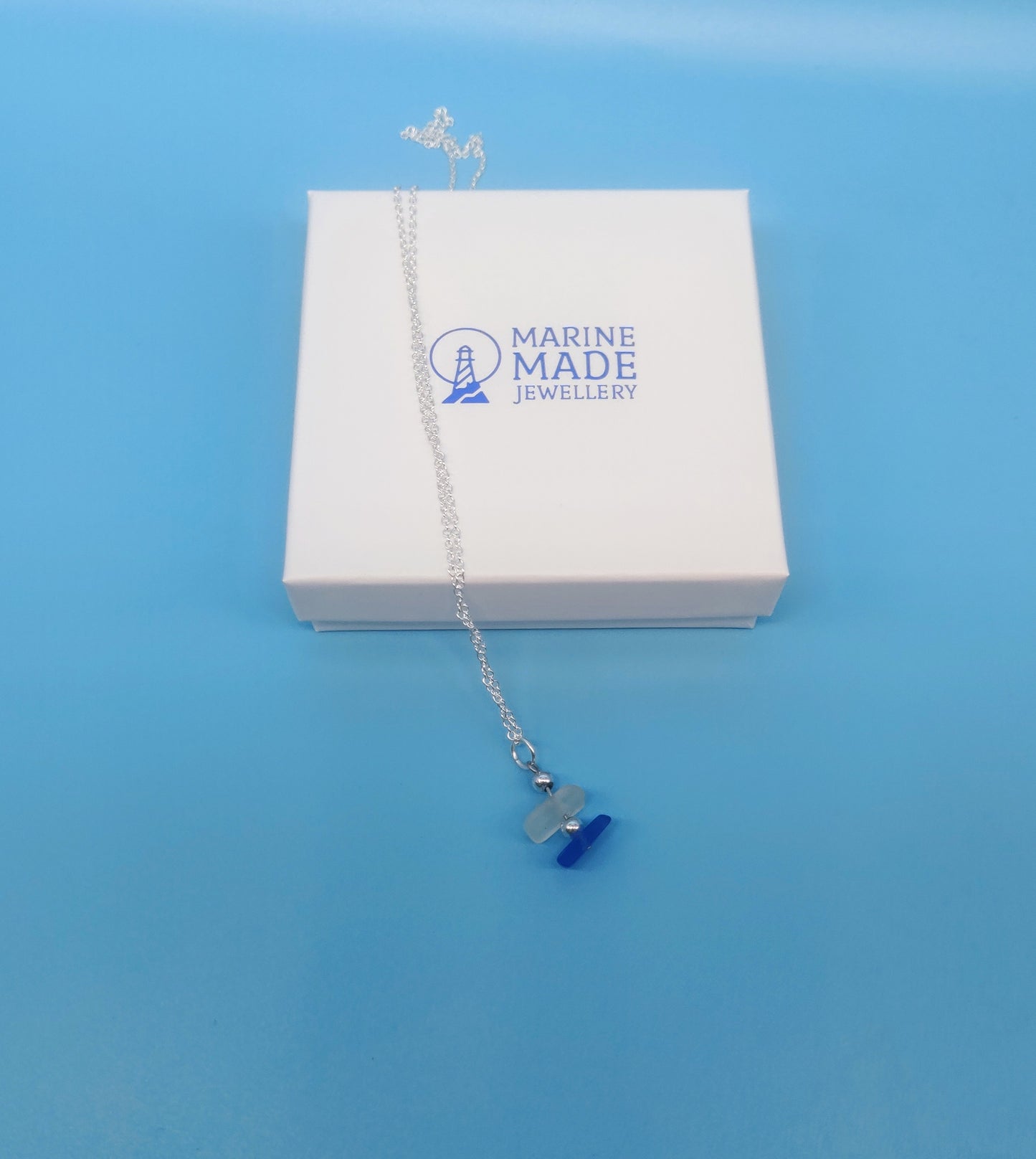 Sea Glass Duo Necklace Blue & White