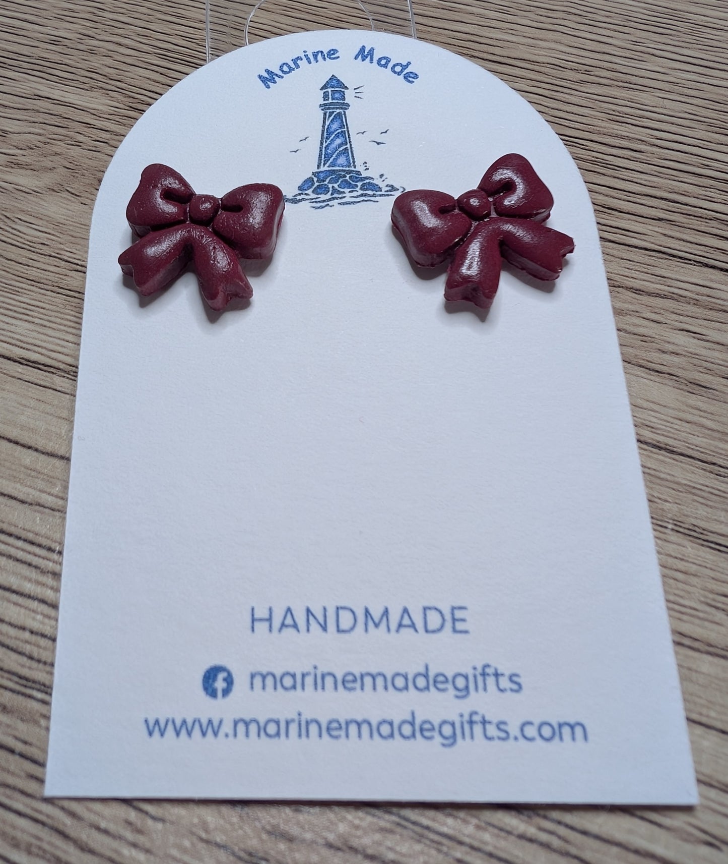 Burgundy Bow Polymer Clay Earrings π