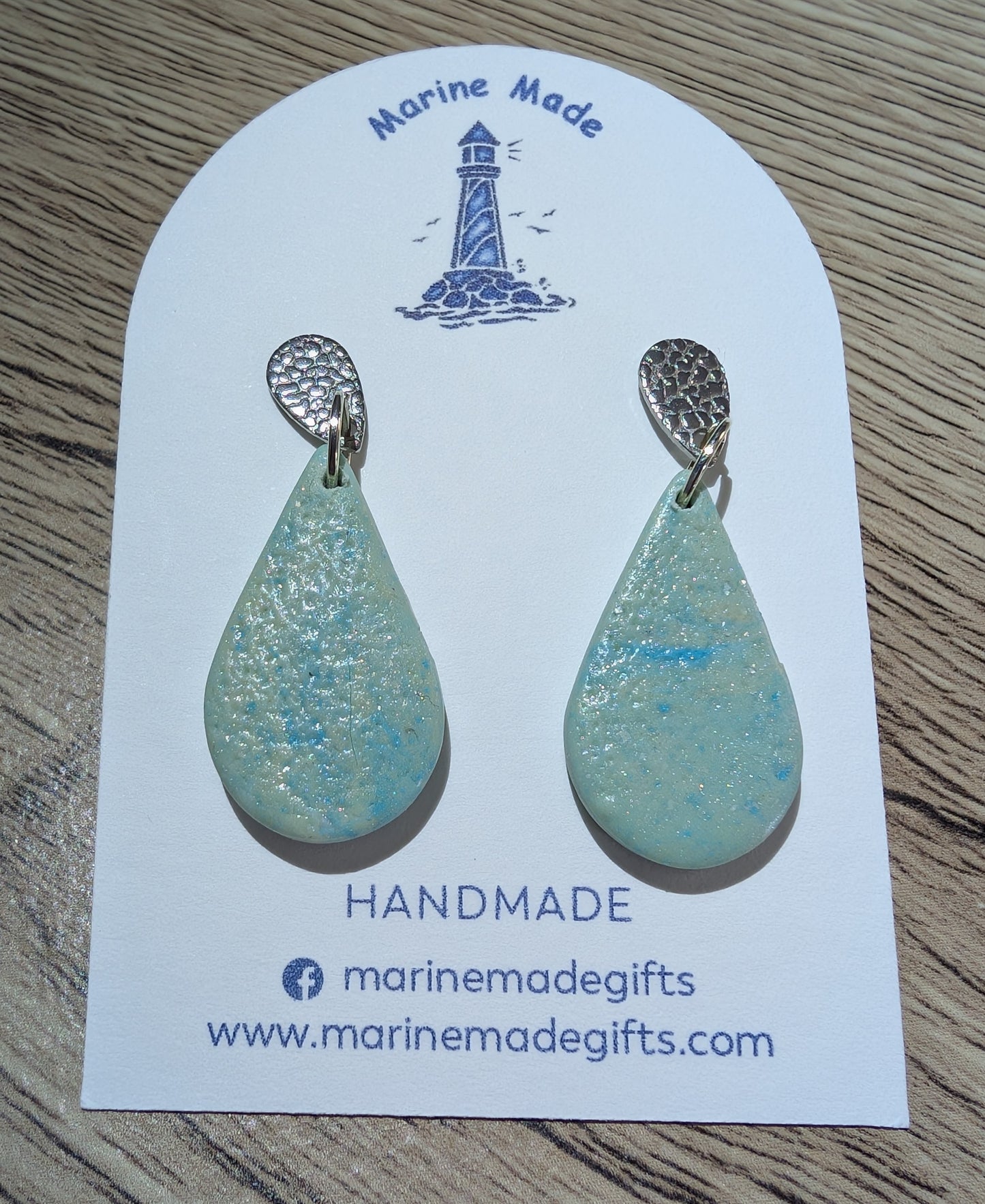 Handmade Ocean Teardrop Earrings – Polymer Clay Coastal Jewellery