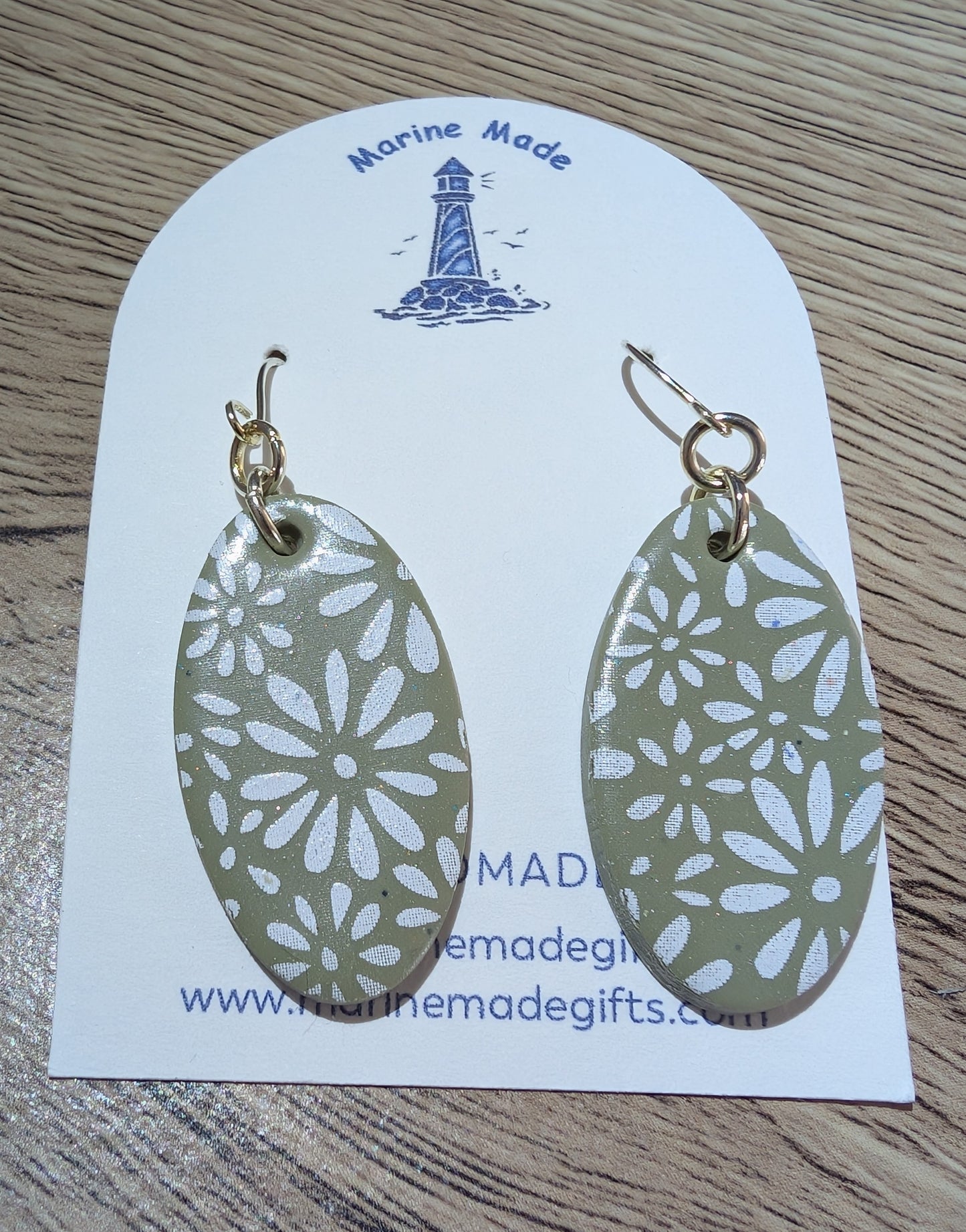 Handmade Floral Pattern Drop Earrings – Polymer Clay Neutral Statement Jewellery