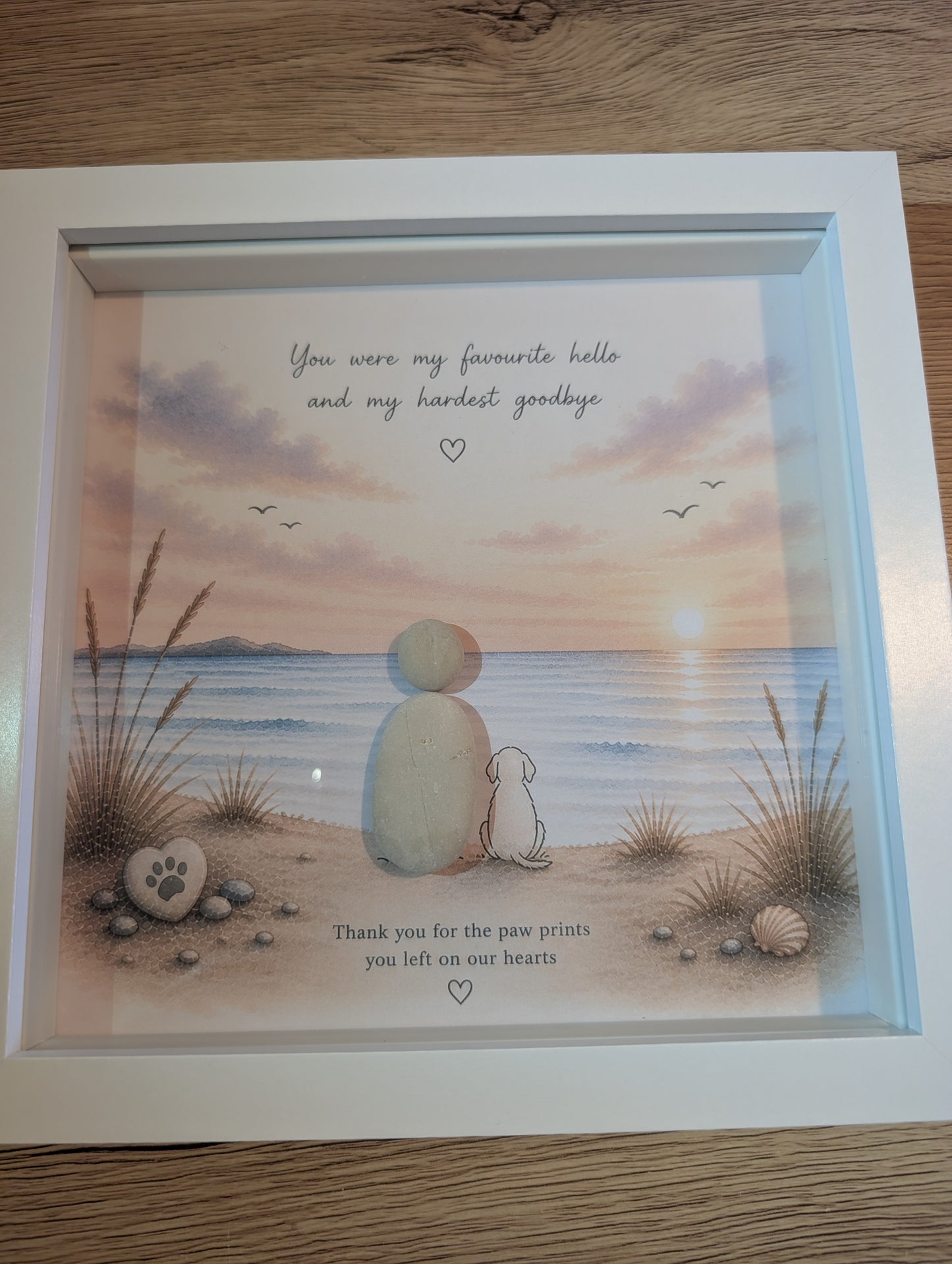 Pet Memorial Pebble Frame – Dog Remembrance Gift, Coastal Keepsake