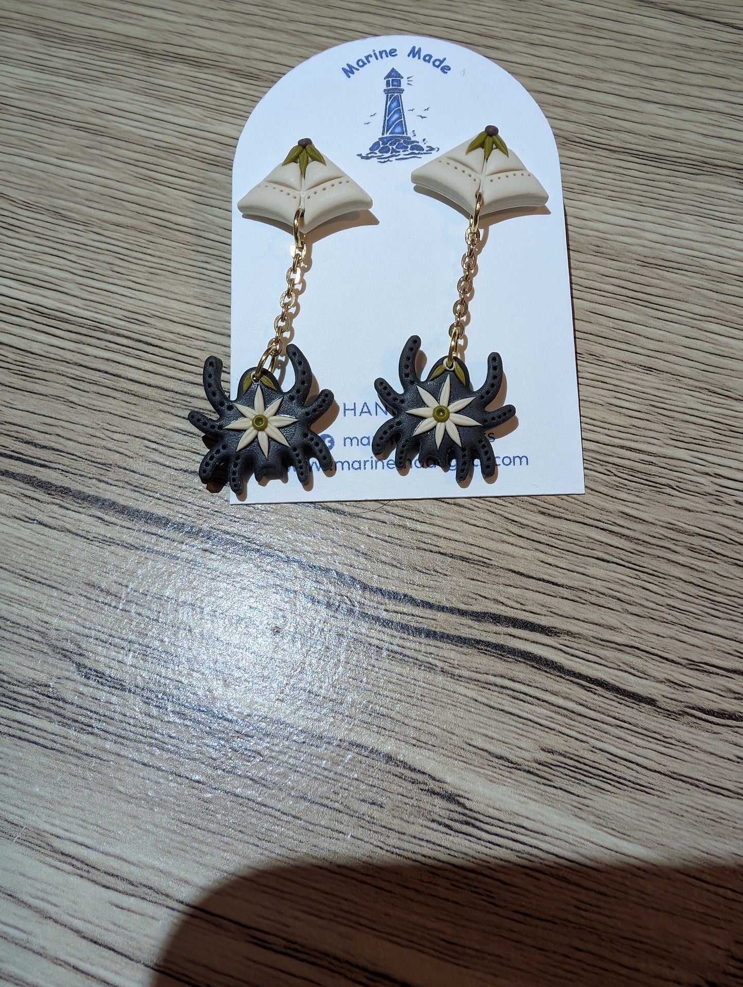 Handmade Polymer Clay Spider Chain Drop Earrings