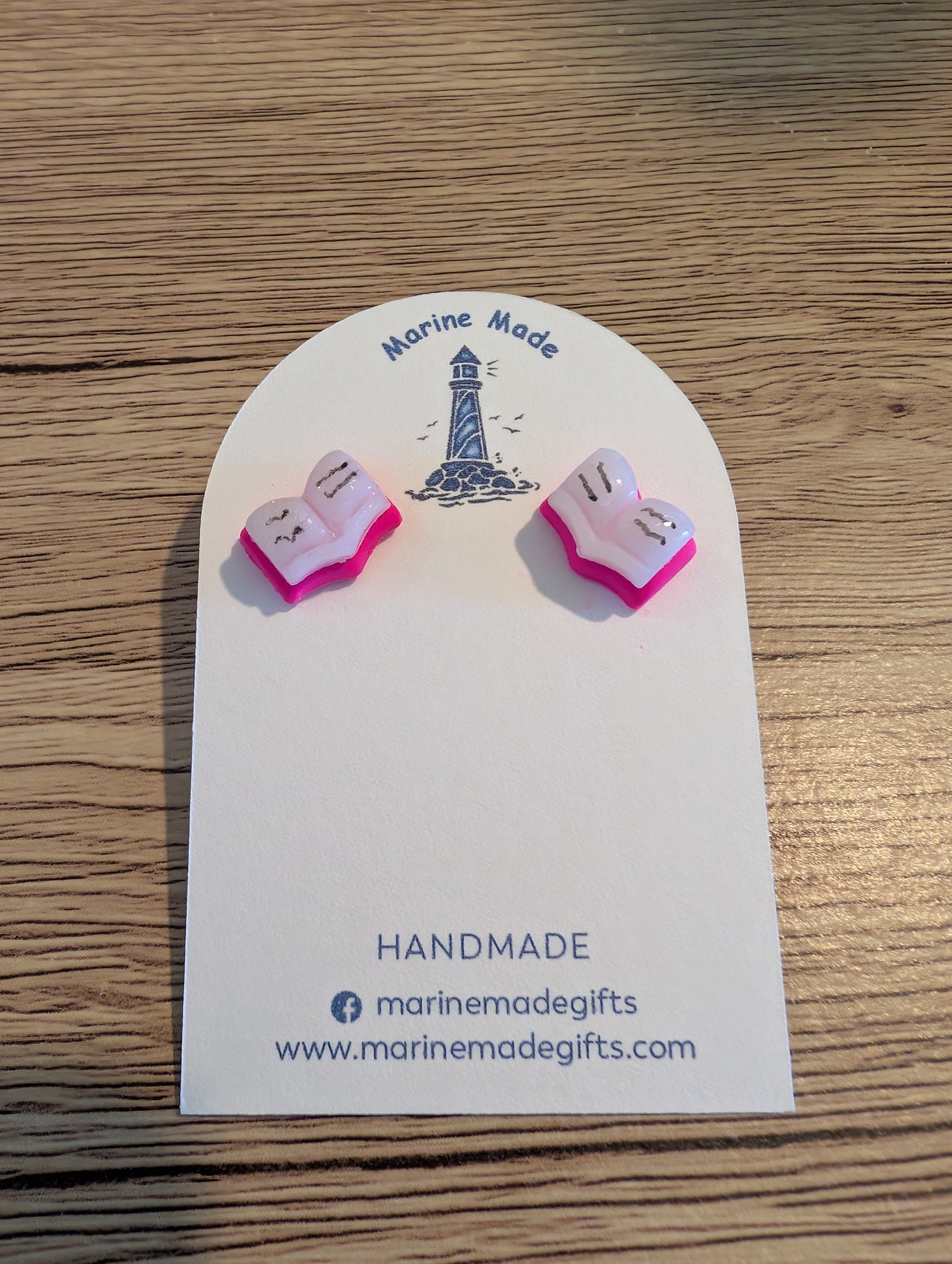 Bright pink open book stud earrings idea Gift for a book lover,teacher or just for your self.