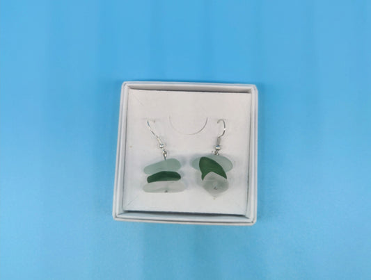 Sea Glass earrings Green & White