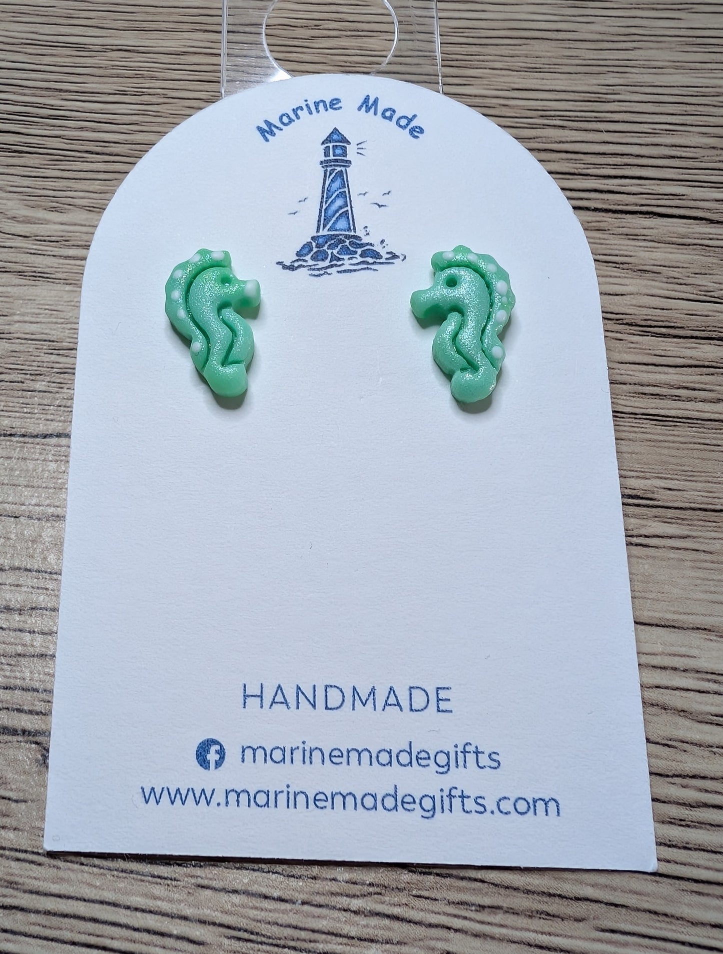 Green Sea Horse Stud Earrings