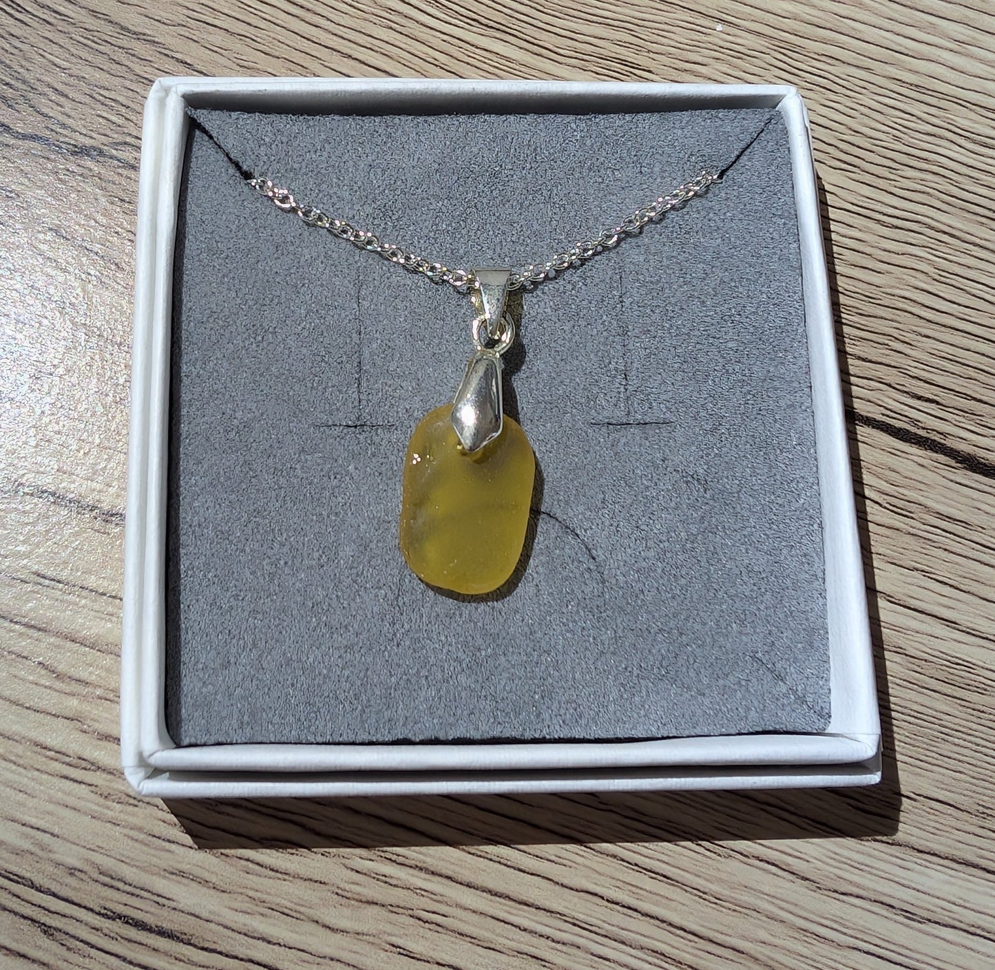 Yellow Sea Glass Pendant Necklace – Sterling Silver Coastal Jewellery
