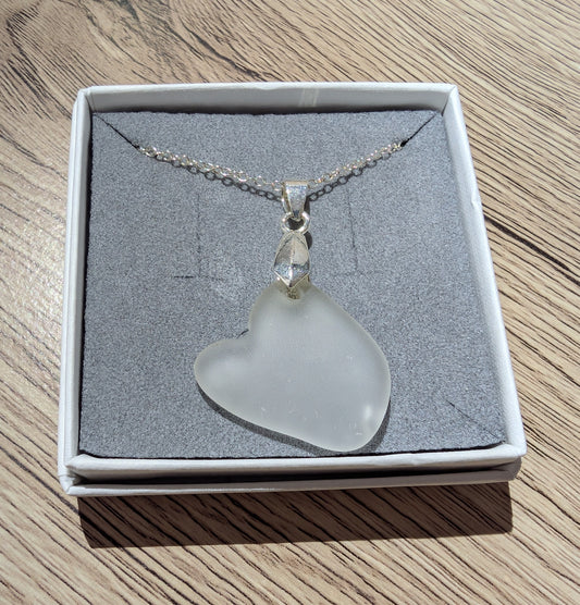 White Sea Glass Heart