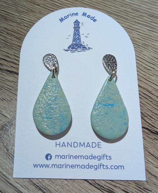 Handmade Ocean Teardrop Earrings – Polymer Clay Coastal Jewellery