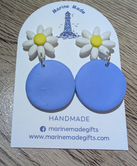 Handmade Daisy Drop Earrings – Polymer Clay Floral Statement Jewellery