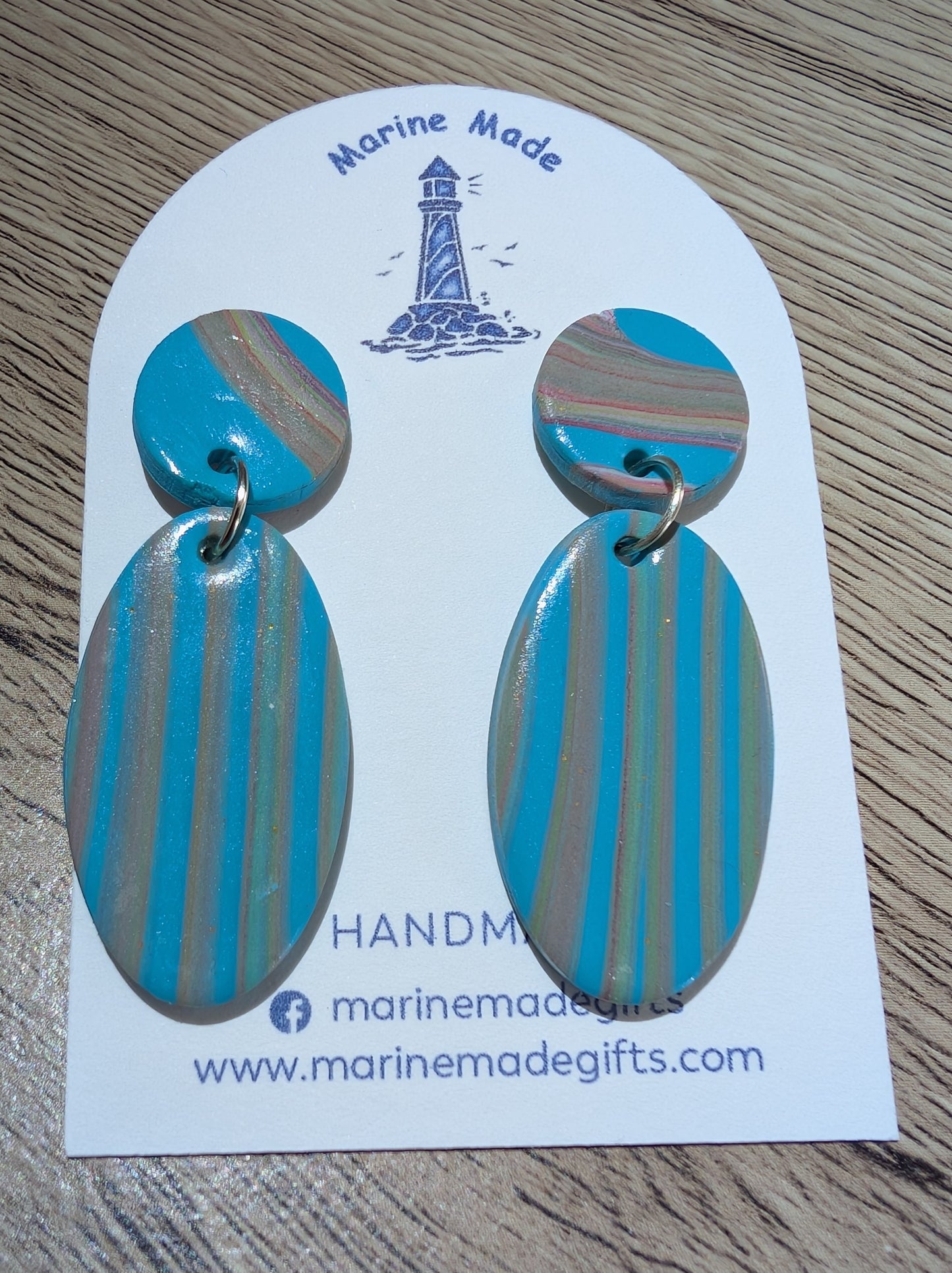 Handmade Turquoise Striped Drop Earrings – Polymer Clay Statement Jewellery