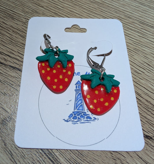 Handmade Strawberry Earrings – Polymer Clay Fruit Jewellery