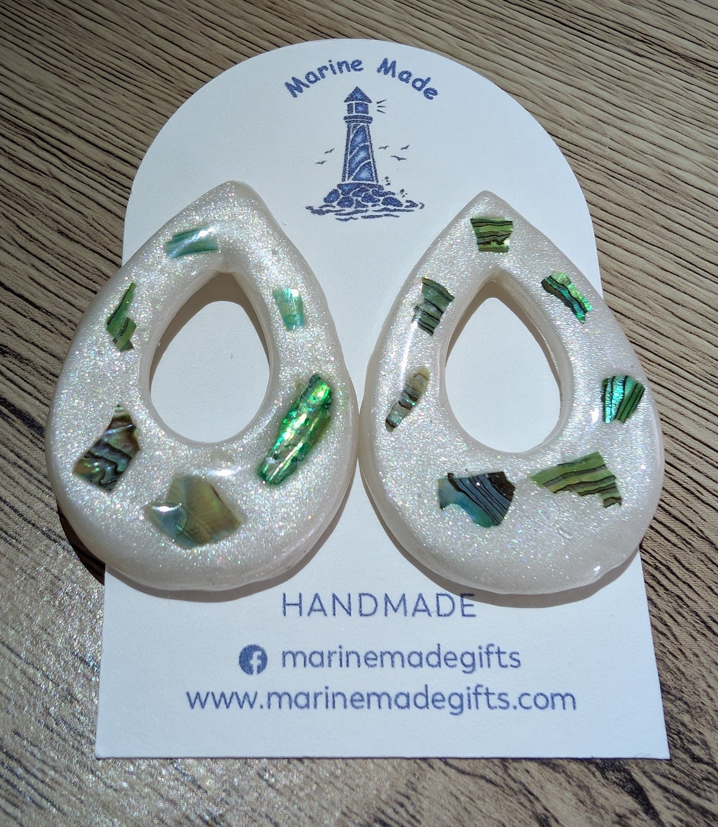 Handmade Iridescent Shell Arch Earrings – Polymer Clay Coastal Statement Jewellery
