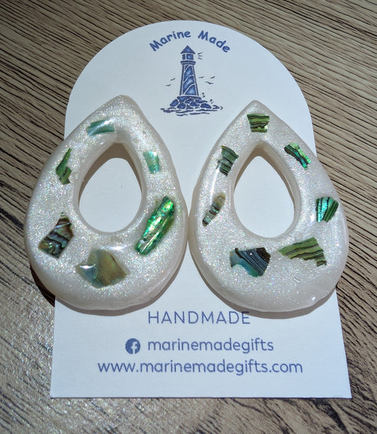 Handmade Iridescent Shell Arch Earrings – Polymer Clay Coastal Statement Jewellery