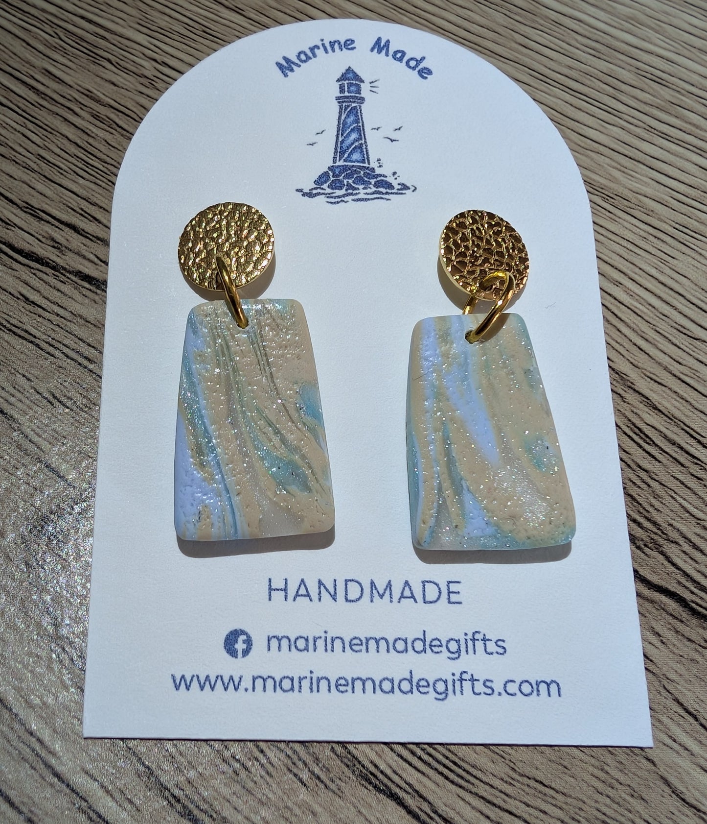 Handmade Marble Coastal Drop Earrings – Polymer Clay Statement Jewellery
