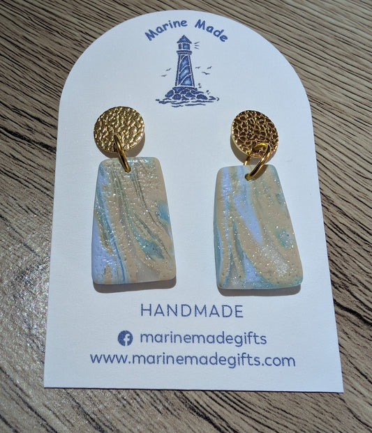 Handmade Marble Coastal Drop Earrings – Polymer Clay Statement Jewellery