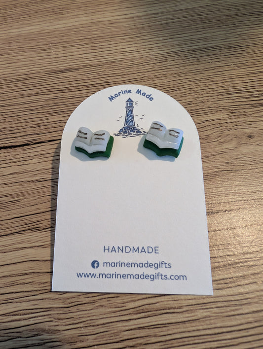 Dark green book cover book stud earrings for book lovers, teachers or gift for yourself.