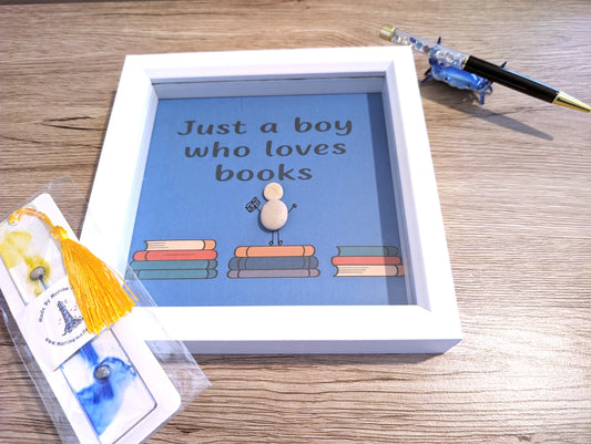 Just a Boy Who Loves Books – Handmade Pebble Art Gift Bundle