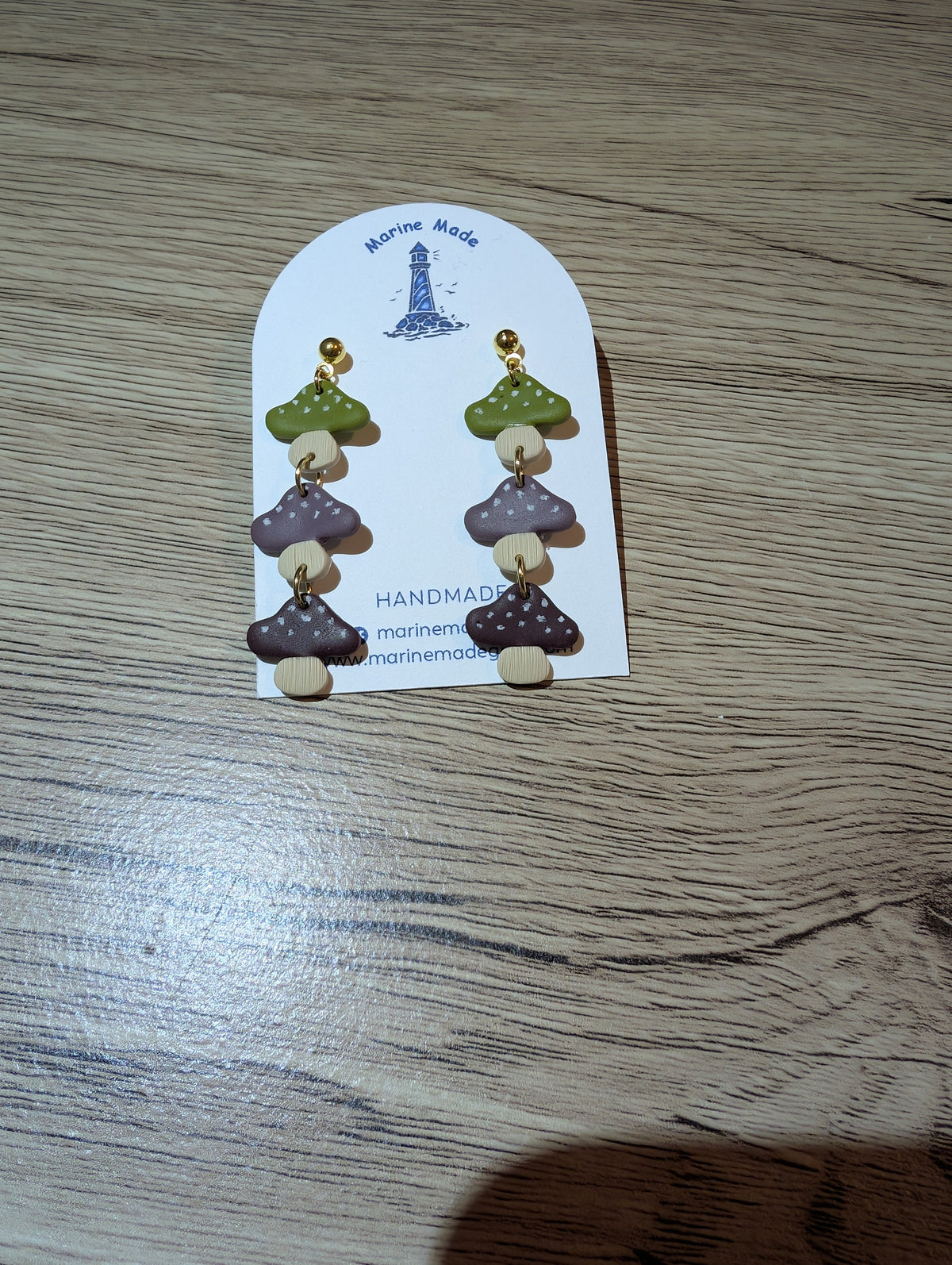 Handmade Polymer Clay Triple Mushroom Stack Drop Earrings