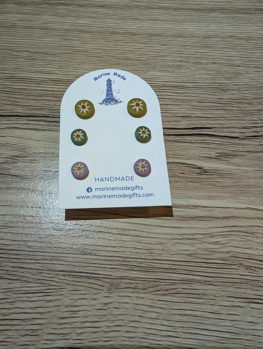 Daisy Stud Earrings Triple Pack in Autumn colours