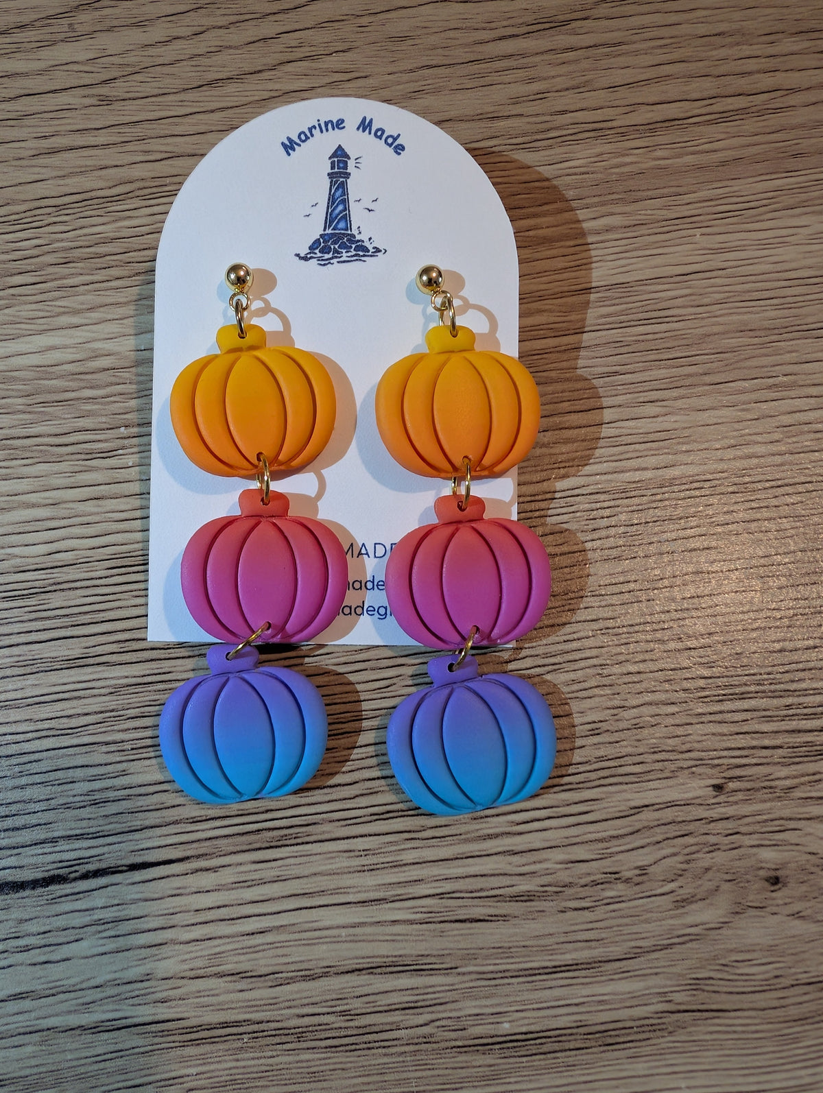 Handmade Polymer Clay Triple Pumpkin Ombre Drop Earrings