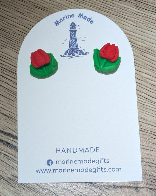 Red Tulip Stud Earrings