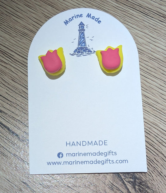 Yellow Double Tulip Stud Earrings