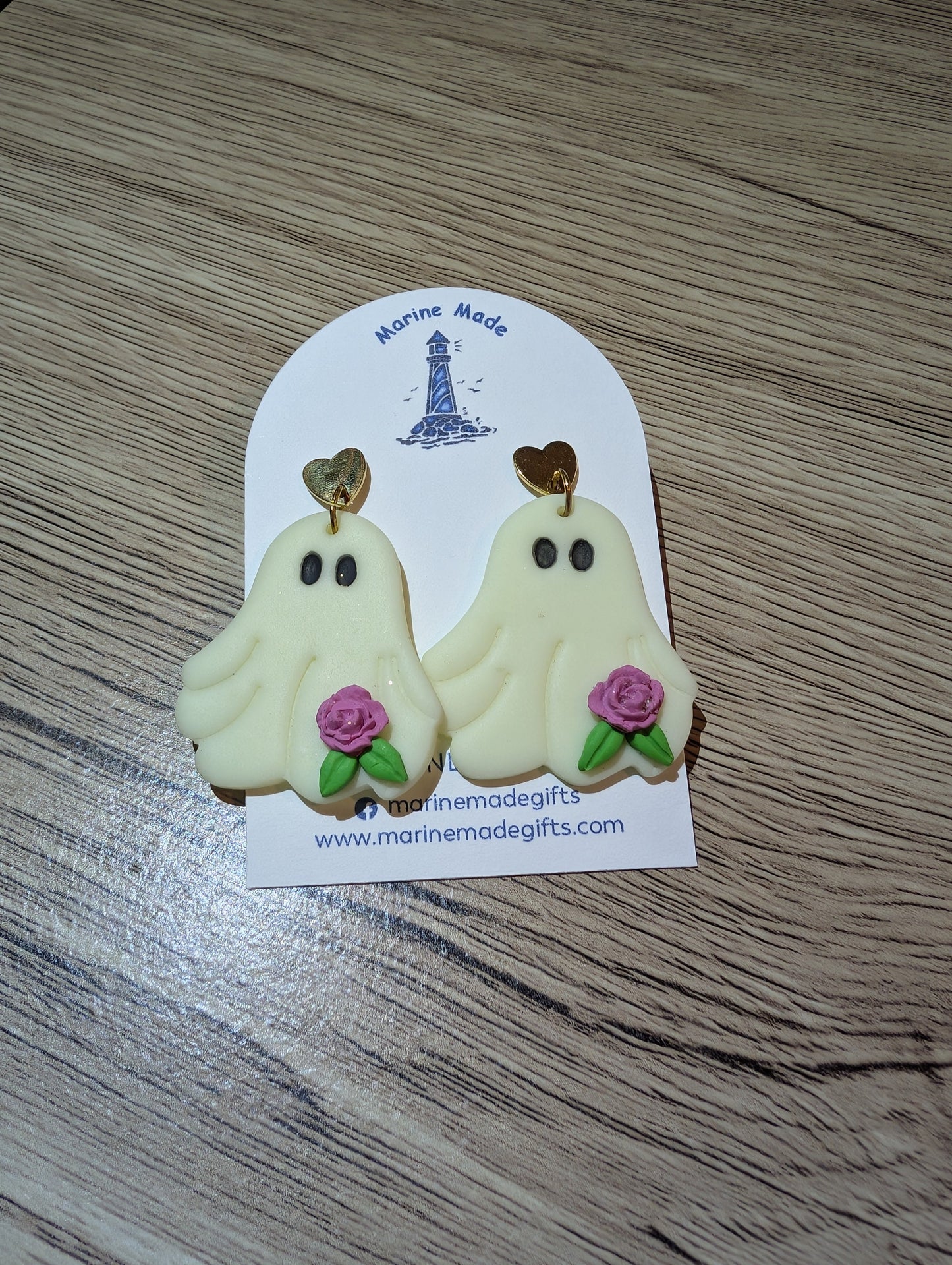 Glow in the Dark Ghost Rose Earrings | Halloween Polymer Clay Earrings