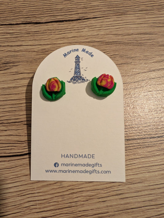 Mixed coloured tulip stud earrings