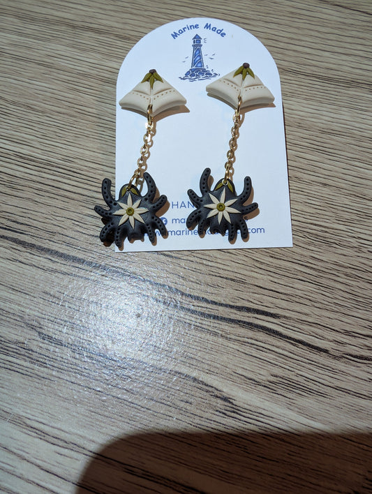 Handmade Polymer Clay Spider Chain Drop Earrings