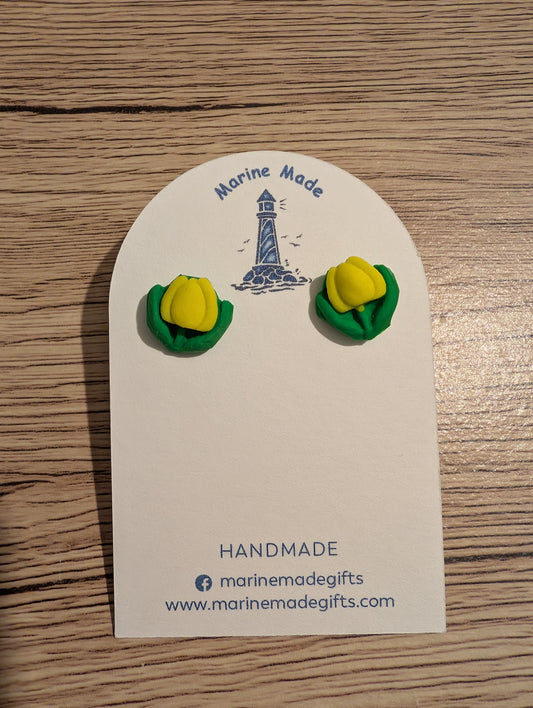 Handmade Yellow Tulip Earrings – Polymer Clay Floral Studs