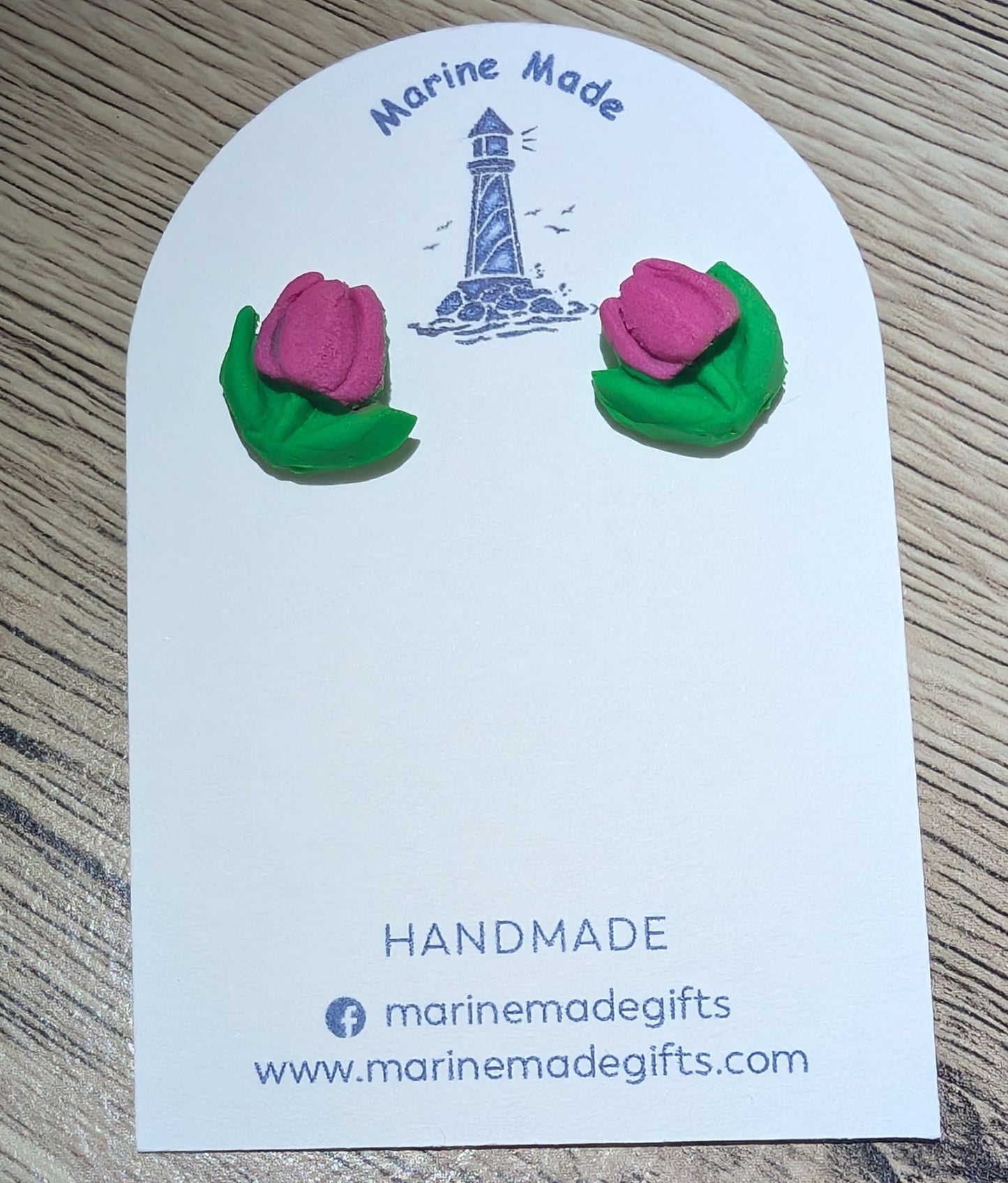 Dark pink tulip stud earrings
